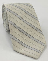 Formal/Wedding Stripe Silk Tie #WDST-9 - Off-White, Silver, Charcoal Gray & Silver with a touch of Blue